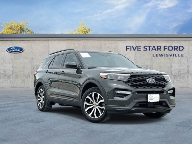 2023 Ford Explorer ST-Line in Forged Green Metallic — front three-quarter view